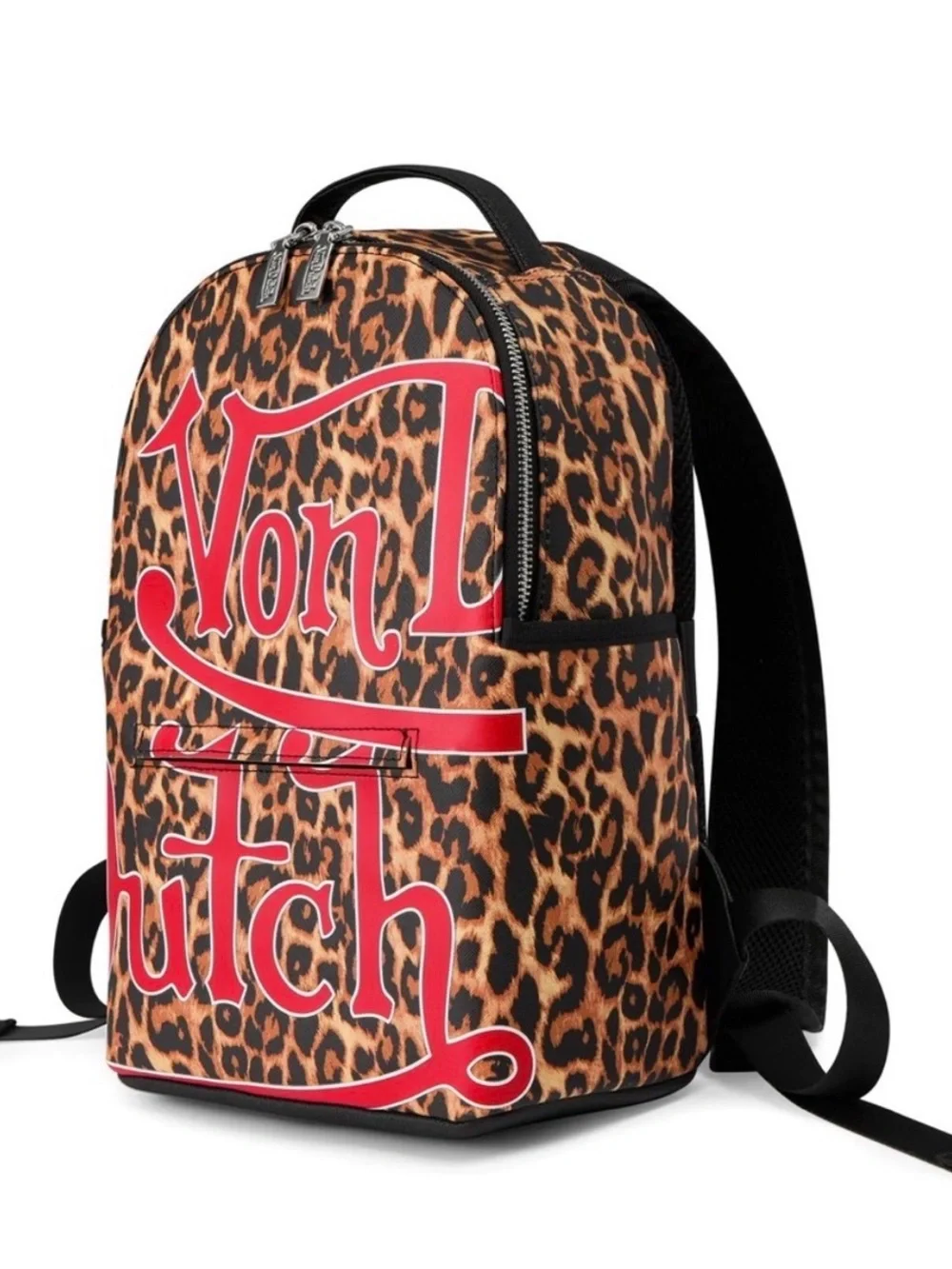 Von Dutch Large Leopard-Print Backpack in Brown, Black and Red Logo NWT